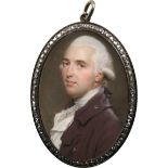 λJohn Smart (1741-1811) Portrait miniature of a gentleman wearing a brown coat and white