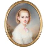 λRichard Schwager (Bohemian 1822-1880) Portrait miniature of a girl wearing a white dress with