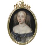 Dutch School 17th Century Portrait miniature of a lady, wearing a grey dress and pearl necklace