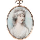λAndrew Plimer (1763-1837) Portrait miniature of a lady wearing a white dress and a bandeau in her
