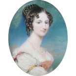 λAndrew Robertson (1777-1845) Portrait miniature of a lady, wearing a white dress and pearl necklace