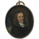 English School 17th Century Portrait miniature of a cleric On copper, oval, in a gilt metal frame 46
