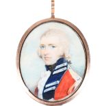 λEnglish School Late 18th Century Portrait miniature of an officer in uniform Oval, in a gilt