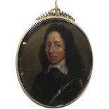 English School 17th Century Portrait miniature of a gentleman wearing armour On copper, oval, in a