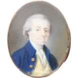 λEnglish School Late 18th Century Portrait miniature of a gentleman, wearing a blue coat and