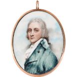 λAndrew Plimer (1763-1837) Portrait miniature of a gentleman wearing a blue coat, with powdered hair