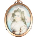 λCircle of Henry Jacob Burch Portrait miniature of a lady wearing a white dress and headscarf