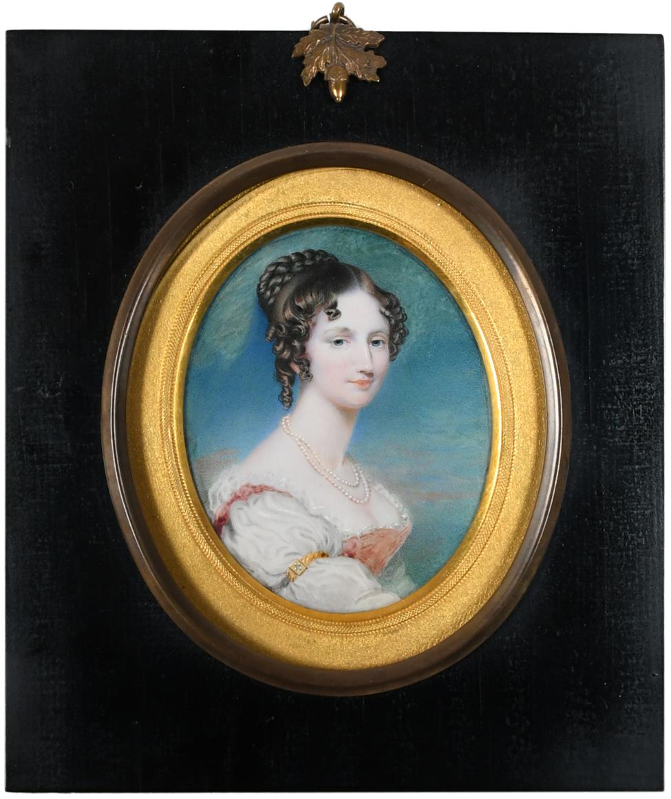 λAndrew Robertson (1777-1845) Portrait miniature of a lady, wearing a white dress and pearl necklace - Image 2 of 3