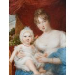 λSamuel Shelley (1750/56-1808) Portrait miniature of Mrs Harper and a child, seated in front of a