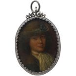 French School Late 17th Century Portrait miniature of a young man, wearing a lace collar and a