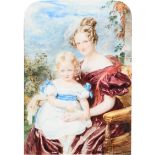 λSir William Charles Ross (1794-1860) Portrait miniature of a woman and child, seated in a landscape