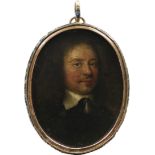 English School Mid 17th Century Portrait miniature of a gentleman, wearing armour and with long hair