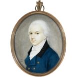 λEnglish School 1799 Portrait miniature of a gentleman, wearing a blue coat with gold buttons, and