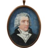 λEnglish School Late 18th Century Portrait miniature of a gentleman wearing a black coat and with