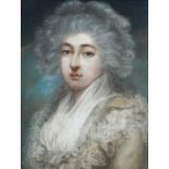 English School 19th Century Portrait of a lady in 18th-century dress, bust-length, wearing a white