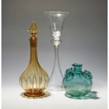 A Salviati Venetian decanter and stopper 19th century, the pale brown body trailed in vertical white