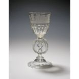 A large façon de Venise goblet 18th century, the rounded bowl engraved with stags between
