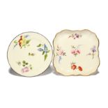 Two Swansea dishes c.1815-20, one square and locally decorated with small sprays of flowers