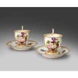 A pair of Swansea cabinet cups and saucers c.1815-17, London-decorated probably in the Sims