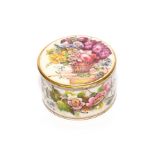 An English porcelain circular box and cover dated 1827, painted in the manner of Henry Morris, the