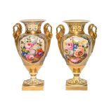 A pair of English porcelain vases 19th century, possibly Derby, of Paris shape, each painted with