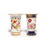 Two Swansea-style spill vases c.1815-30, of flared trumpet form, one painted with a tumbling