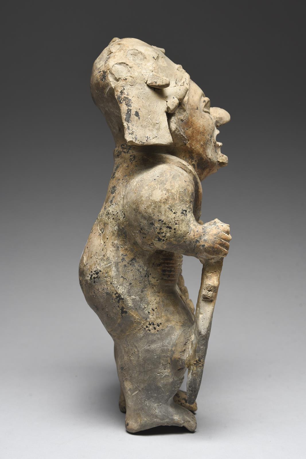 A Jama Coaque standing warrior Ecuador, circa 500 BC - 600 AD pottery, wearing a headdress, necklace - Image 4 of 4