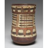 A Nazca vessel Peru, circa 100 BC - 200 AD pottery of waisted cylinder form painted with a white