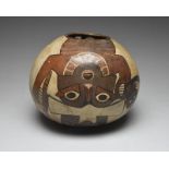 A Nazca globular jar Peru, circa 200 - 600 AD pottery with a circular aperture with a triangular