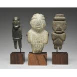 Three Mezcala standing figures Mexico, circa 400 - 100 BC including a greenstone pendant with