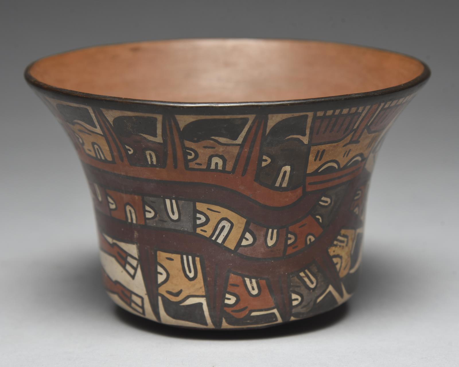A Nazca bowl Peru, circa 200 - 600 AD pottery, painted a mythical flying being with trophy heads - Image 4 of 5