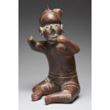 A Colima seated figure vessel Mexico, circa 100 BC - 250 AD terracotta, with a crested headdress and