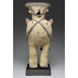 A Chancay standing female figure Peru, circa 1100 - 1450 AD pottery, with an open mouth and
