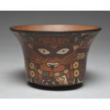 A Nazca bowl Peru, circa 200 - 600 AD pottery, painted a mythical flying being with trophy heads