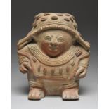 A Jama Coaque figural jar Ecuador, circa 500 BC - 500 AD pottery, modelled of squat rotund form