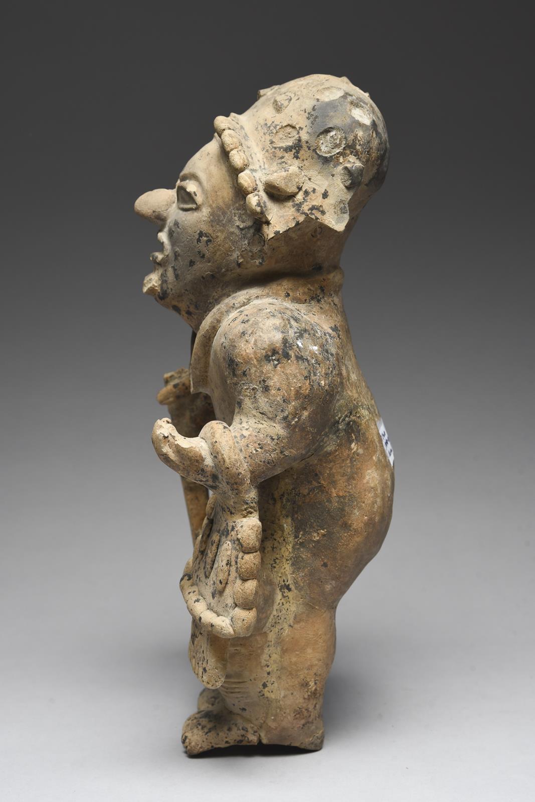 A Jama Coaque standing warrior Ecuador, circa 500 BC - 600 AD pottery, wearing a headdress, necklace - Image 2 of 4