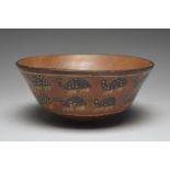 A Nazca bowl Peru, circa 200 - 600AD pottery, with painted band of two rows of ducks, 17.5cm