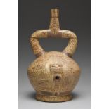 A Moche stirrup spout vessel Peru, circa 100 - 700 AD pottery with all-over painted decoration