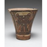 A Nazca vessel Peru, circa 100 - 800 AD pottery painted with two panels depicting a maize god