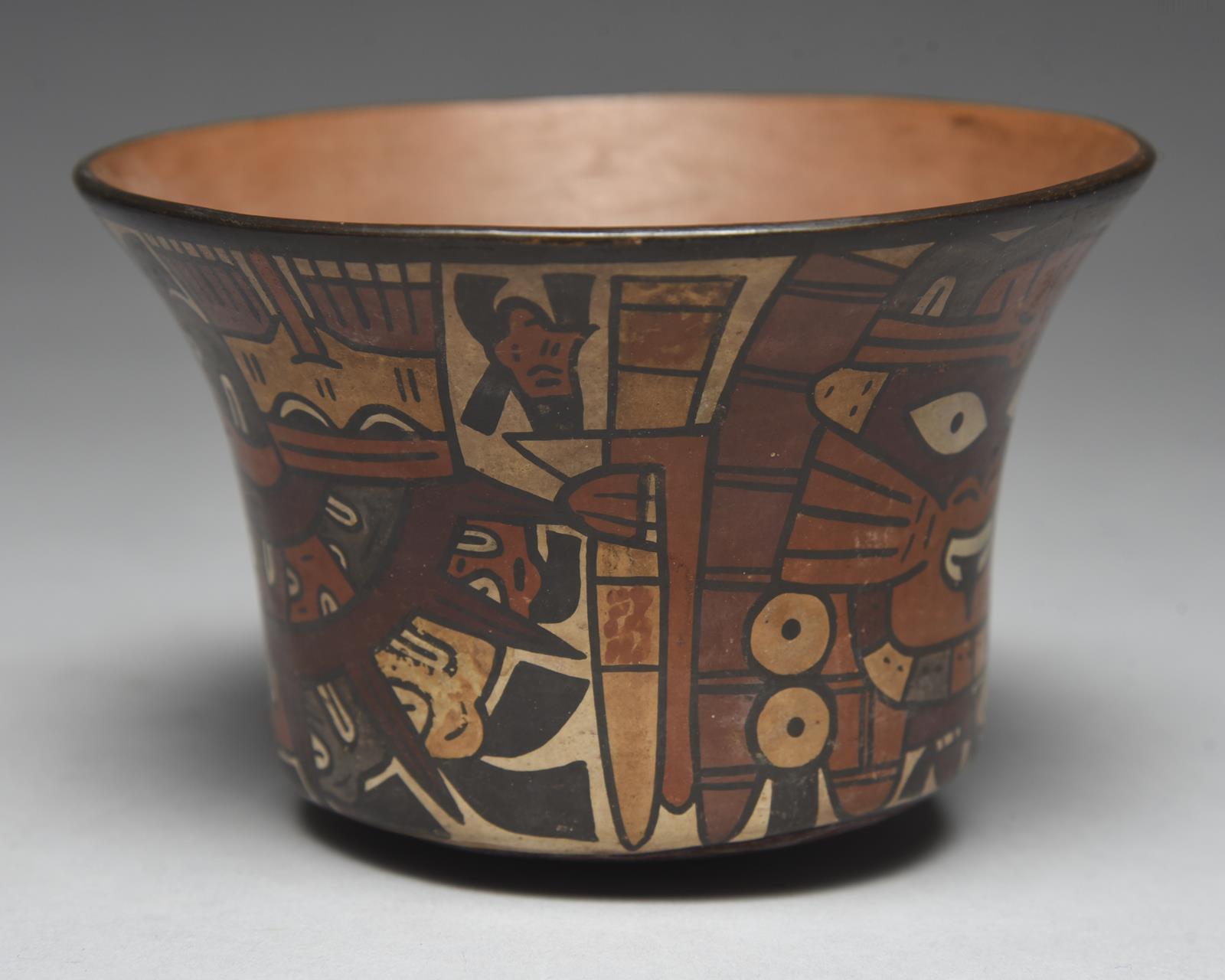 A Nazca bowl Peru, circa 200 - 600 AD pottery, painted a mythical flying being with trophy heads - Image 5 of 5