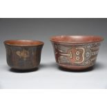 Two Nazca bowls Peru, circa 200 - 600 AD pottery, the larger painted a mythical serpent creature and