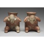 A pair of Colima figural vessels Mexico, circa 100 BC - 250 AD pottery, modelled as seated