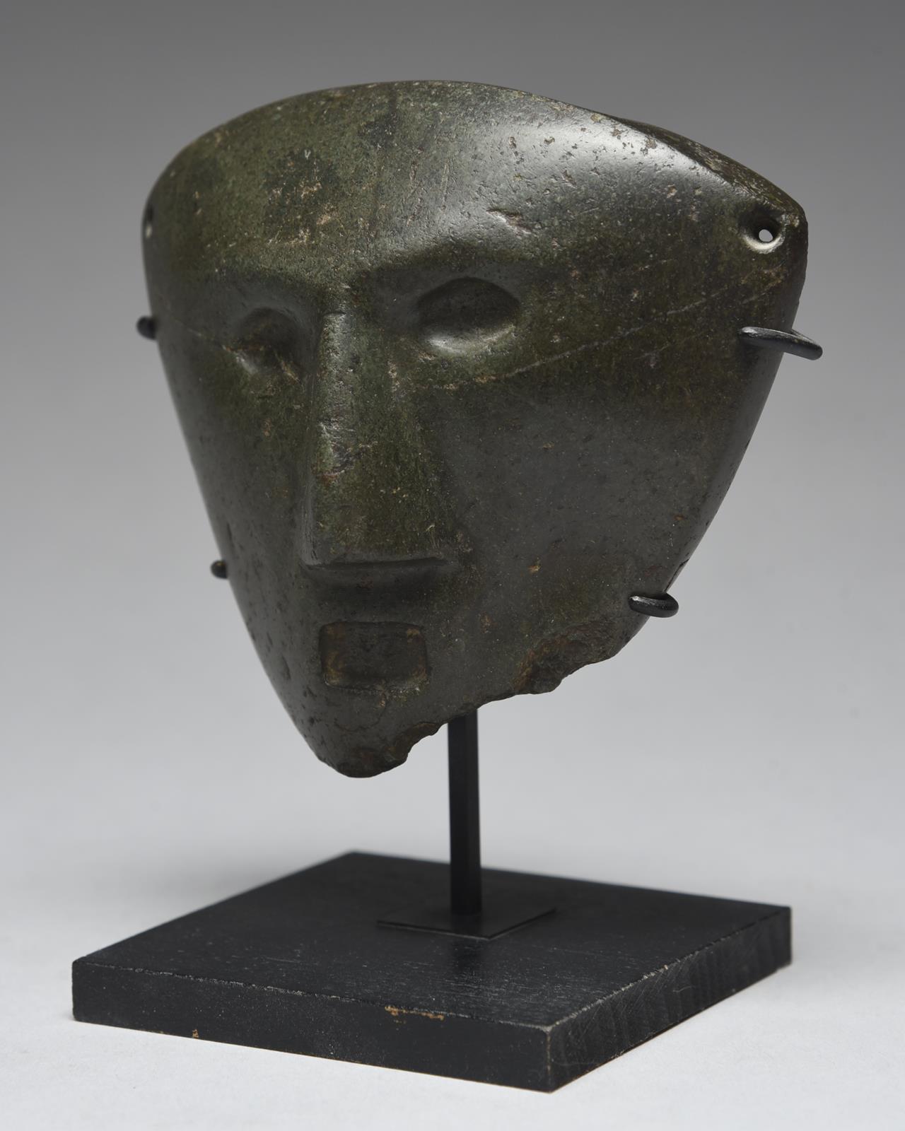 A Mezcala mask Guerrero, Mexico, circa 300 BC - 300 AD serpentine, with recessed ovoid eyes and - Image 2 of 5