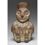 A Moche anthropomorphic vessel Peru, circa 100 - 700 AD terracotta, modelled as an owl human