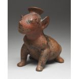 A Colima dog vessel West Mexico, circa 100 BC - 200 AD terracotta, modelled sitting with a curled