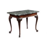 A GEORGE II MAHOGANY CENTRE TABLE C.1750 the later verde antico marble top above a plain frieze with