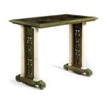 AN UNUSUAL EARLY VICTORIAN ALABASTER AND GREEN PAINTED TABLE IN THE MANNER OF GILLOWS, C.1840-50 the