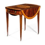 A GEORGE III MAHOGANY AND SATINWOOD PEMBROKE TABLE IN THE MANNER OF GILLOWS, C.1790 the oval top