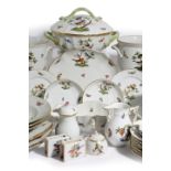 A HEREND PORCELAIN PART DINNER AND TEA SERVICE 20TH CENTURY in the Rothschild Birds pattern, with