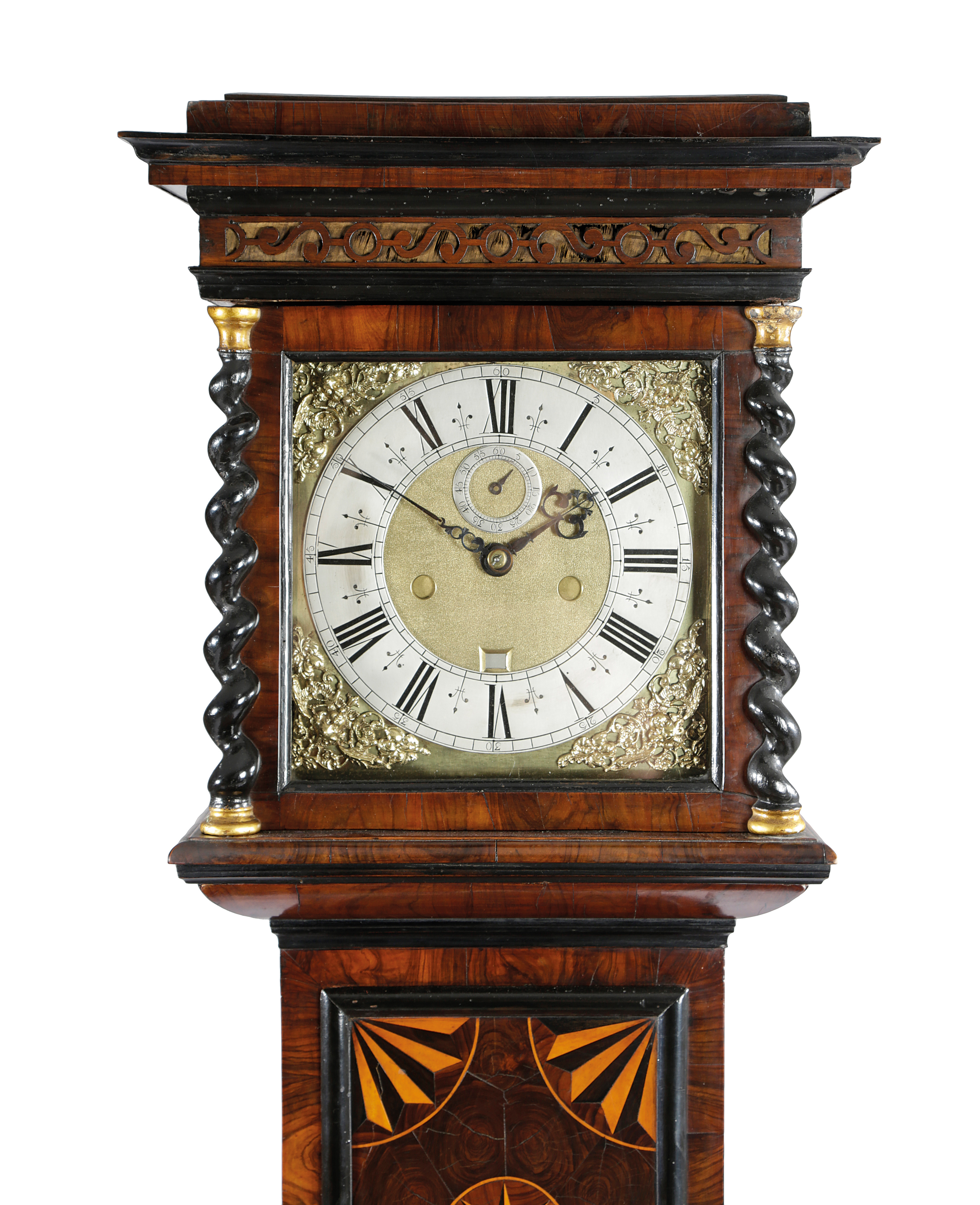 A WALNUT AND OLIVEWOOD OYSTER VENEERED AND PARQUETRY LONGCASE CLOCK PROBABLY BY SAMUEL WATSON, - Bild 2 aus 2